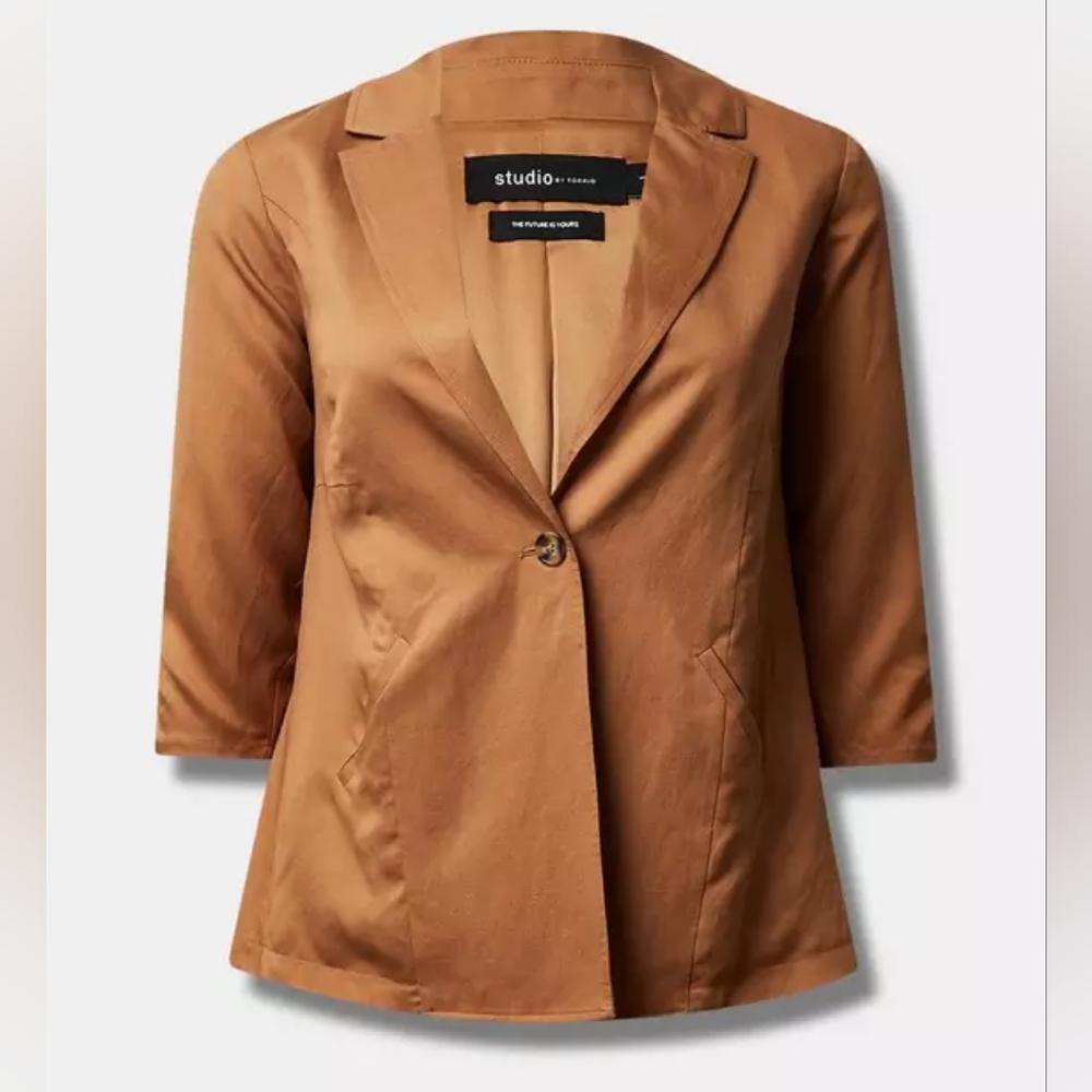 Torrid Studio Linen Blazer - Tobacco Brown
